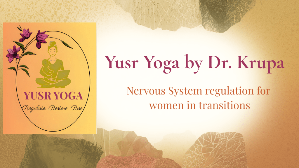 Yusr Yoga logo and calming nature backdrop